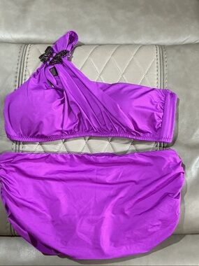 BECCA Purple One-Shoulder Bikini Set